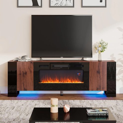 Living and Home Recessed Electric Fireplace TV Stand with Remote Control