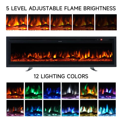 Living and Home 60 Inch Modern LED Electric Fireplace with Remote Control 12 Flame Colours