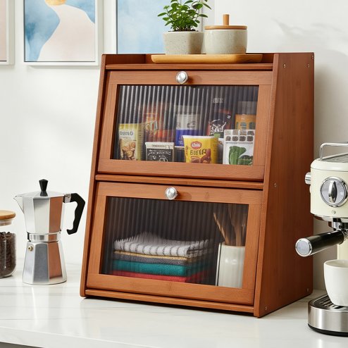 Living and Home Bamboo Bread Storage Cabinet for Kitchen Counter Bread Box