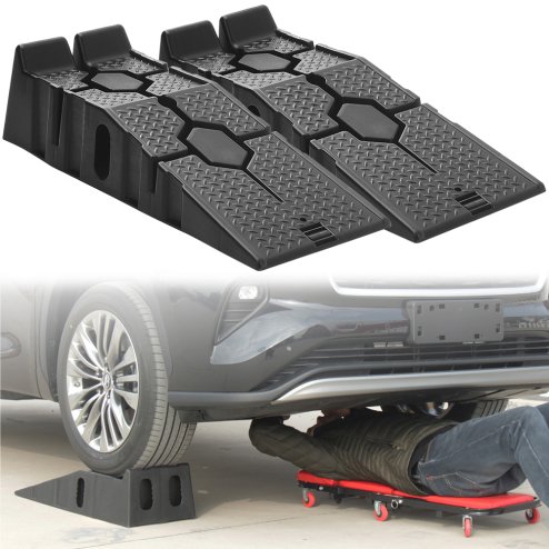 Living and Home 2Pcs Portable Rubber Vehicle Access Ramp Set 2.5 T Car Maintenance Ramps Lifting Tools, Black