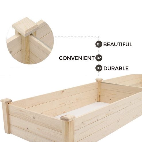 Living and Home Rectangular Raised Planter Box Solid Wood Raised Garden Bed with 2 Compartments