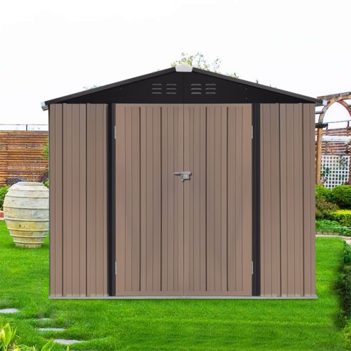 7.84 x 6.1FT Apex Roof Metal Garden Storage Shed with Lockable Door