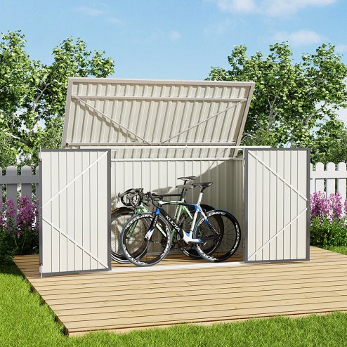 Living and Home 7 x 3 ft Lockable Steel Garden Metal Junk/Bike Storage Shed, Grey