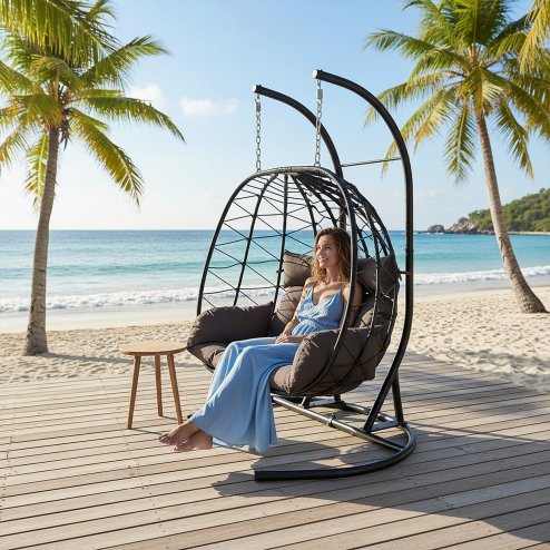 2-Seater Swing Hanging Egg Chair with Metal Stand