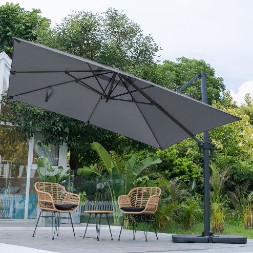 Living and Home 3M Dark Grey Large Square Canopy Rotating Outdoor Cantilever Parasol
