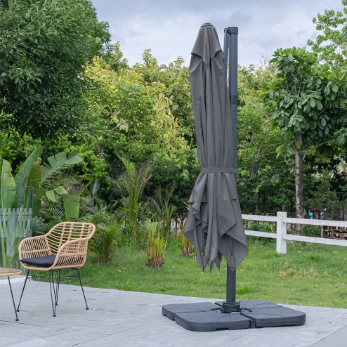 Living and Home 3M Large Square Canopy Rotating Outdoor Cantilever Parasol with Square Fillable Base (Up to 60/80kg filled with water/sand)