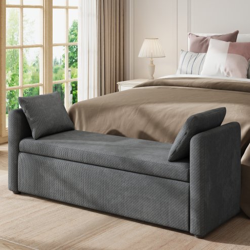 Living and Home Upholstered Storage Bench with 2 Pillow, Grey