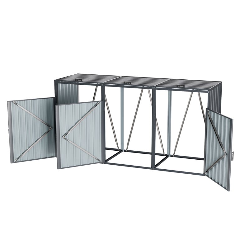 Living and Home 7.8x2.6 ft Outdoor Metal Garbage Can Garden Storage Shed, Dark Grey