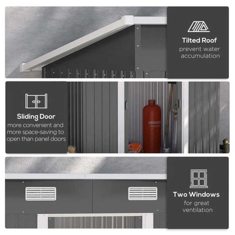 7.81 x 4.3FT Metal Storage Tool Shed for Garden Patio, Charcoal Black
