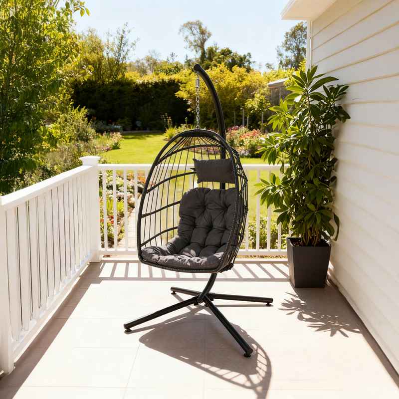 Egg-Shaped Hanging Chair with Soft Cushion & Headrest