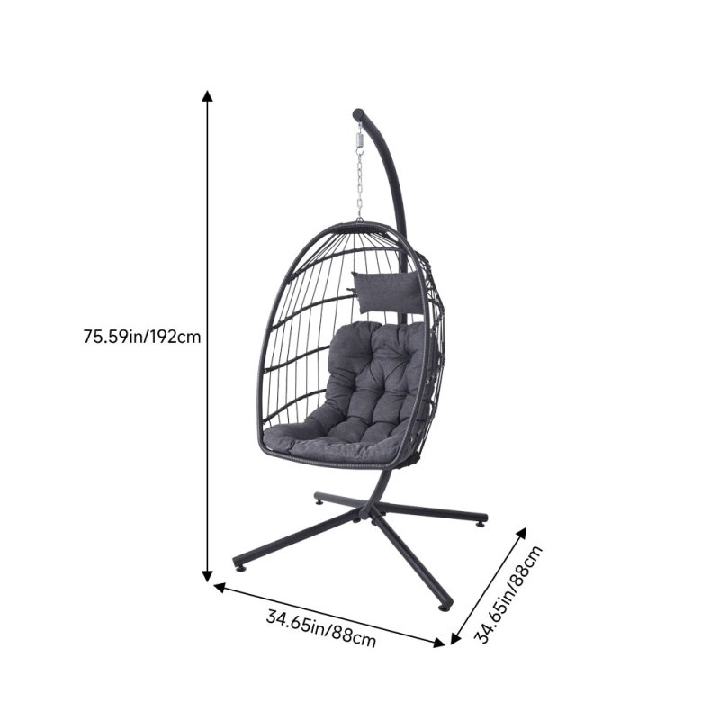 Egg-Shaped Hanging Chair with Soft Cushion & Headrest