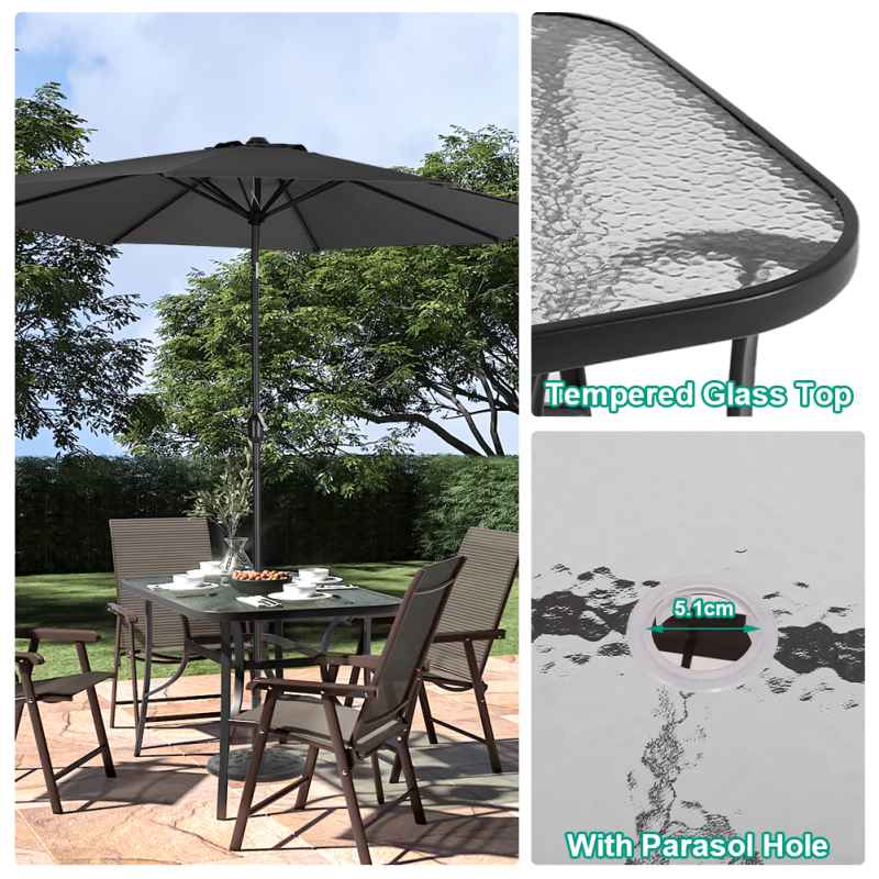 Tempered Glass Outdoor Coffee Table with Parasol Hole Multi Size