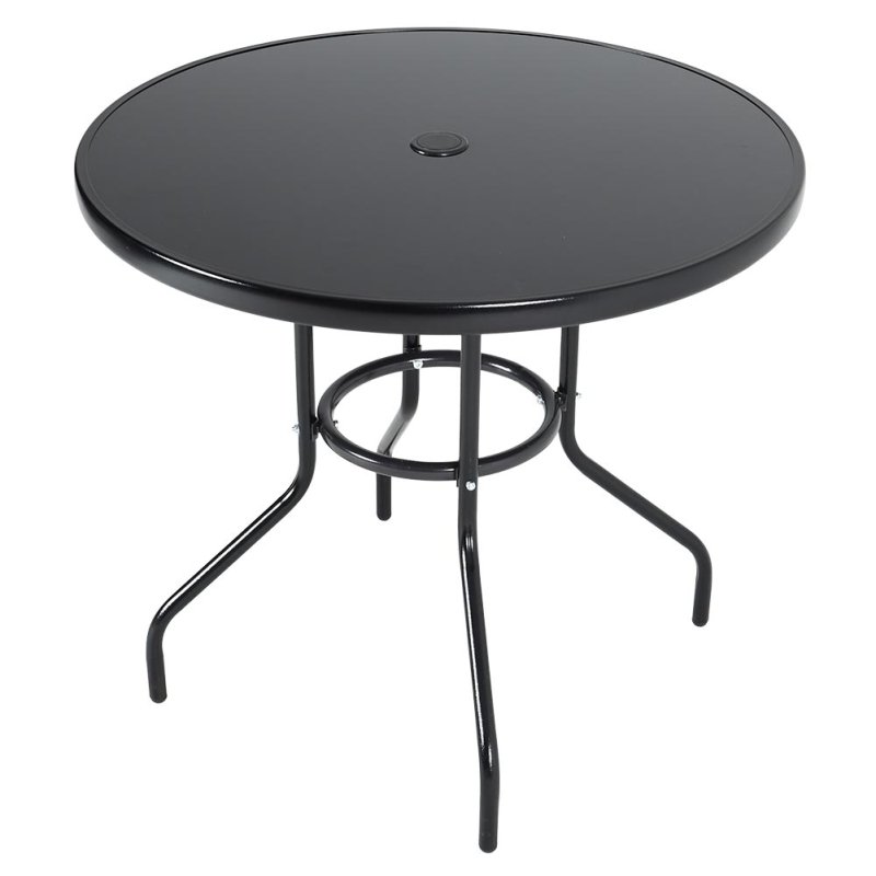Metallic and Tempered Glass Garden Table with Parasol Hole Outdoor Multi Size