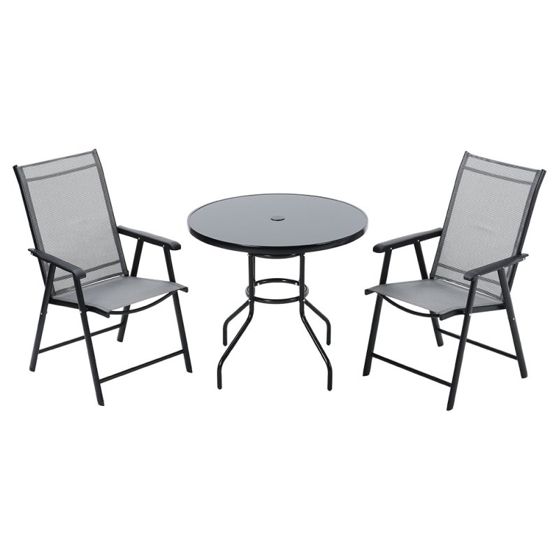 3-Piece Outdoor Tempered Glass Garden Table with Two Foldable Chairs