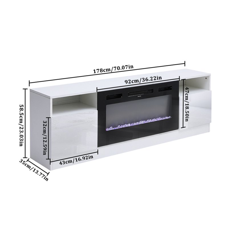 Living and Home Recessed Electric Fireplace TV Stand with Closed Storage