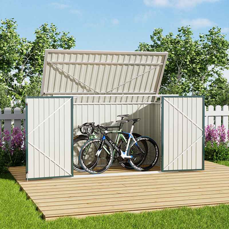 Living and Home 7 x 3 ft Garden Heavy Duty Steel Bicycle Storage Shed Outdoor Bike Store, Dark Green