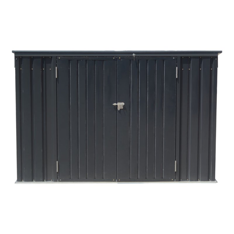 Living and Home Charcoal Black Metal Bike & Tool Shed Outdoor Storage Shed for Rubbish Bin with Lockable Double Doors, Ventilated, Gas Strut Lid