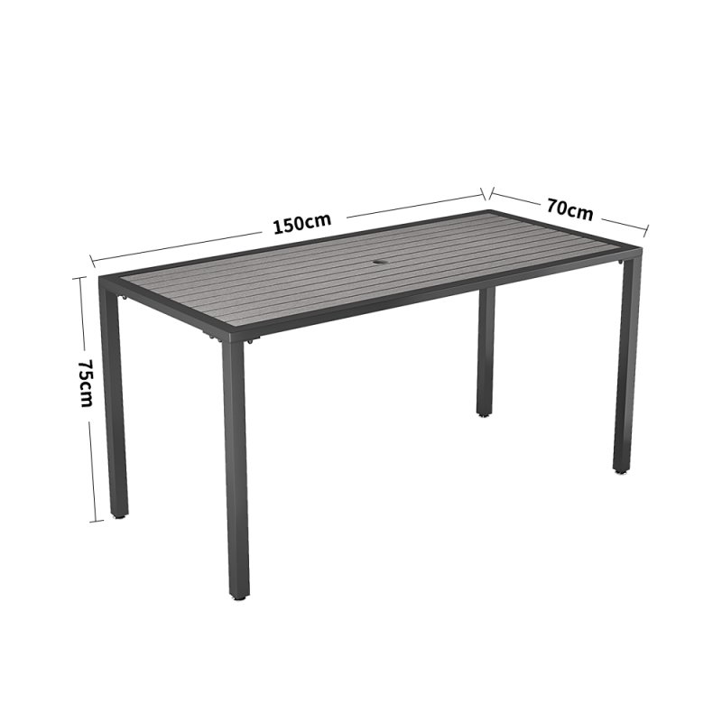 150cm Rectangular Outdoor Dining Table with Parasol Hole Grey