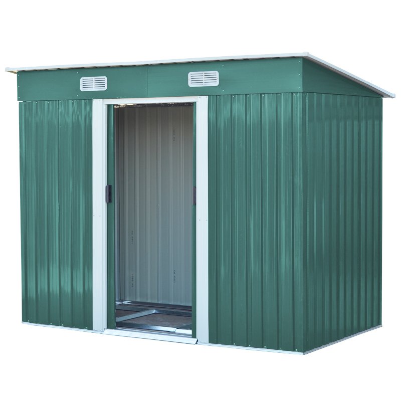 Living and Home 4x8FT Metal Pent Roof Garden Tool Shed, Dark Green