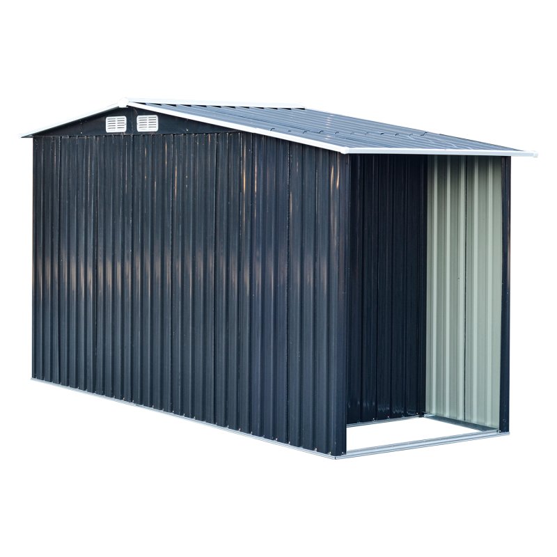 Living and Home 4x8FT Metal Garden Storage Shed with Log Storage, Anthracite