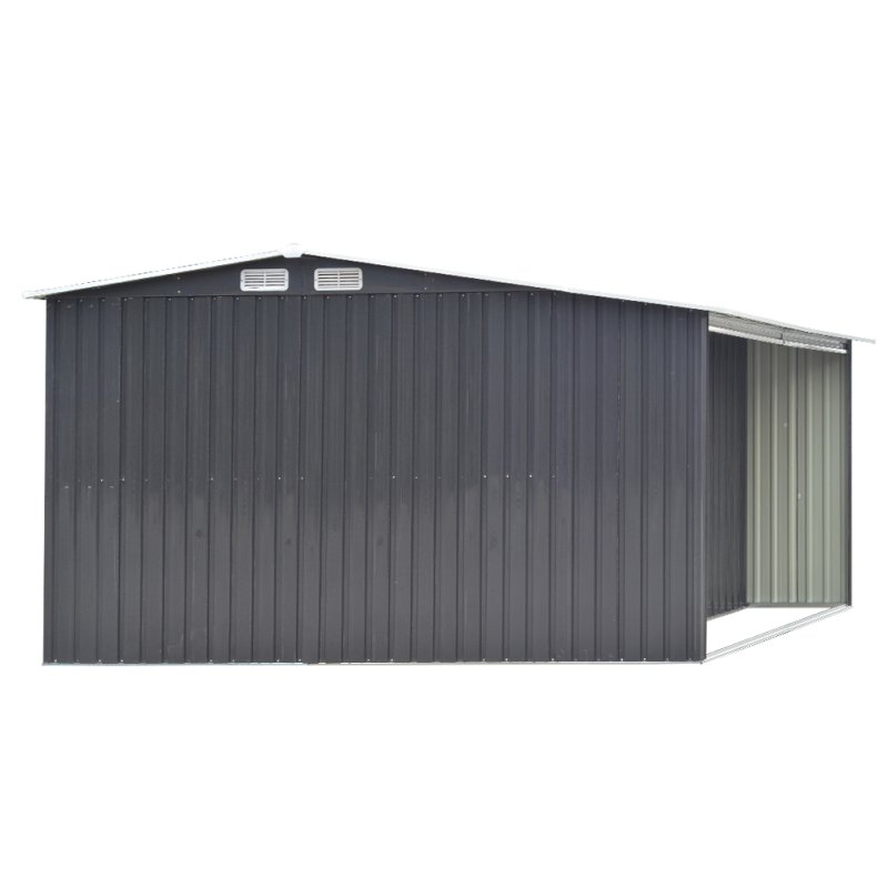 Living and Home 8ft x 8ft Garden Metal Storage Shed with Log Storage, Black