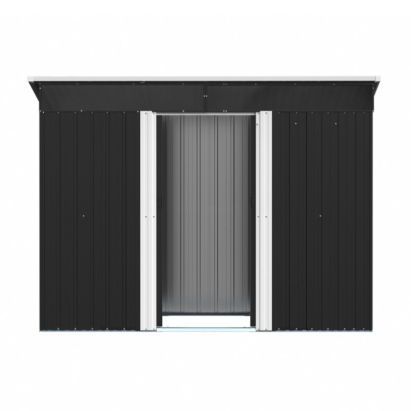 Living and Home 8 x 4 ft Garden Metal Storage Shed with Lockable Sliding Doors, Charcoal Black