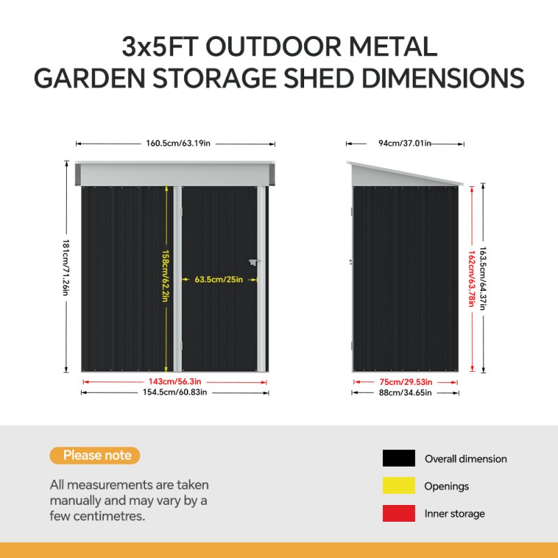 Living and Home 3x5FT Outdoor Metal Garden Storage Shed with Shelves