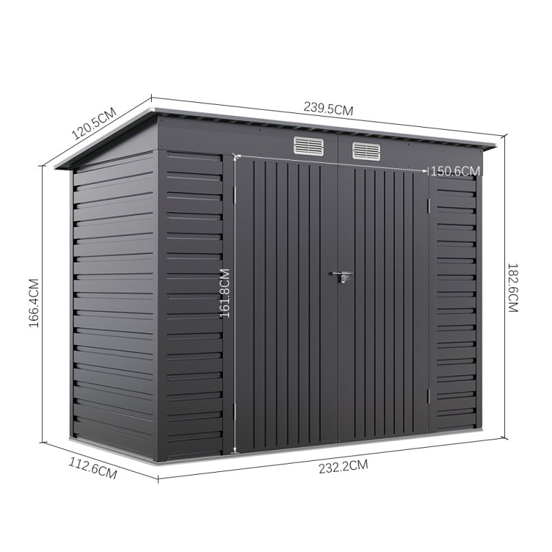 Living and Home 182.6cm H Outdoor Galvanized Steel Storage Shed with Dual Doors, Grey