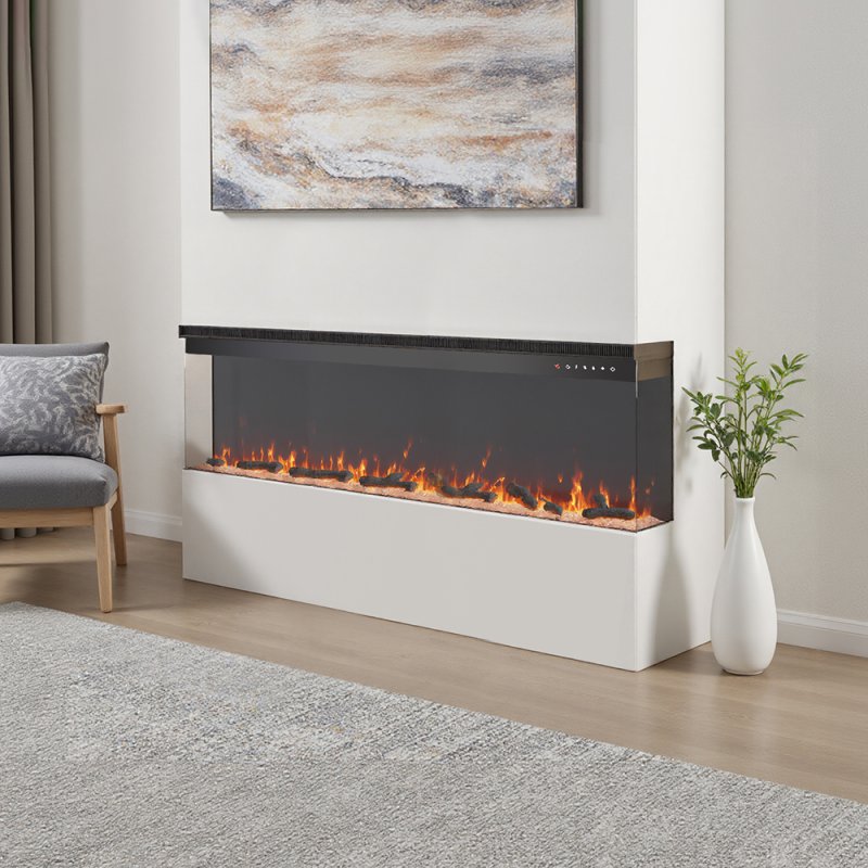 Living and Home 60inch Recessed and Freestanding Electric Fireplace with Remote Control Wall Inset Fire 3 Sided Panoramic
