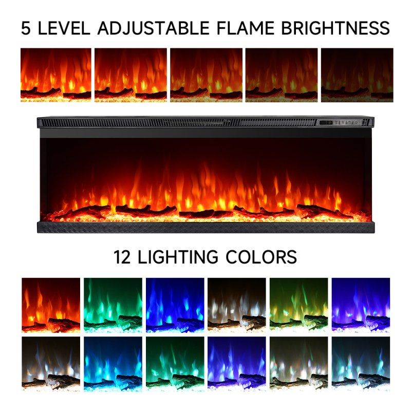 Living and Home 60inch Recessed and Freestanding Electric Fireplace with Remote Control Wall Inset Fire 3 Sided Panoramic