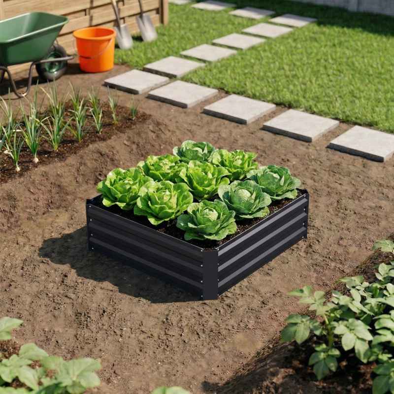 Living and Home Anthracite Galvanised Steel Raised Garden Bed, 100cm W x 100cm D x 30cm H