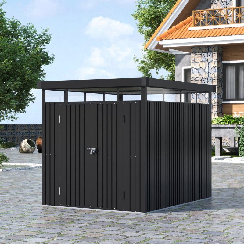 Living and Home 2 X 2.6 X 2M Metal Garden Tool Shed, Charcoal Black