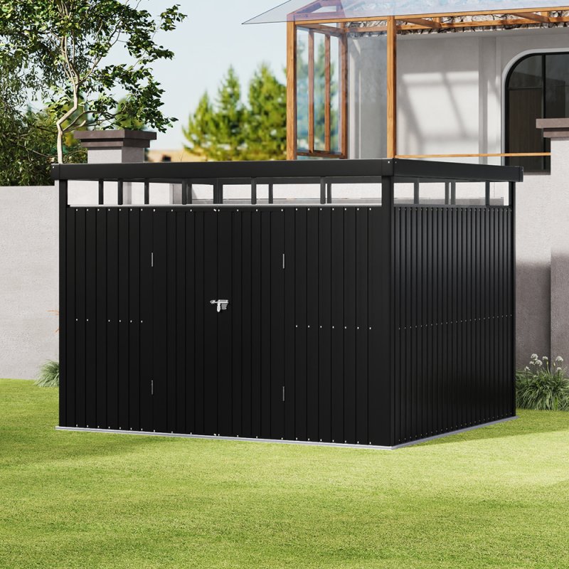Living and Home 2.6x3x2m Charcoal Black Galvanized Steel Storage Shed with Lockable Doors