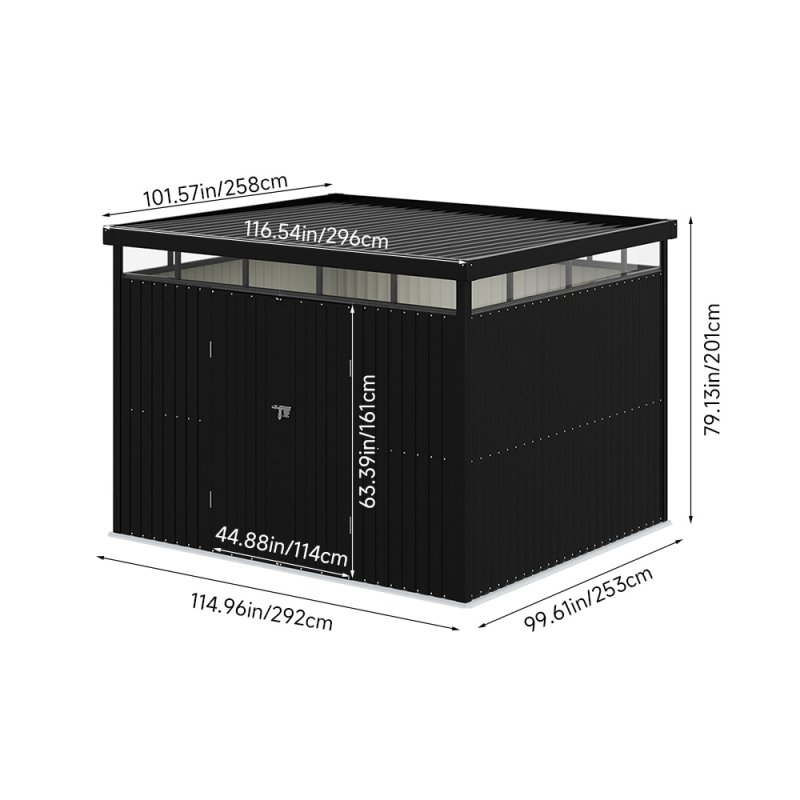 Living and Home 2.6x3x2m Charcoal Black Galvanized Steel Storage Shed with Lockable Doors