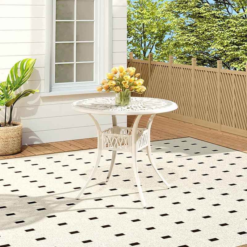 Living and Home Vintage Round Cast Aluminum Garden Bistro Table, Beige