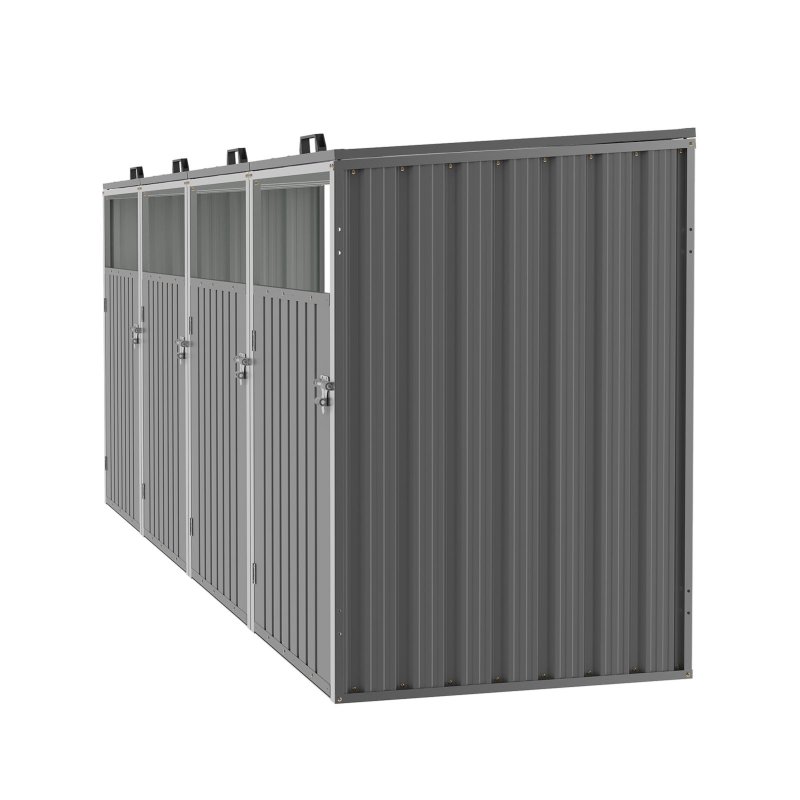 Living and Home 4 Bin Storage Shed Heavy-duty Galvanized Steel Outdoor Bin Store with Lift-up Lids & Lockable Doors
