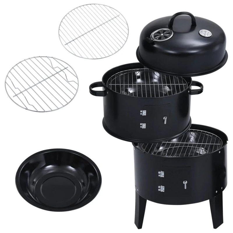 Living and Home 3-In-1 Portable Outdoor Charcoal BBQ Grill Smoker