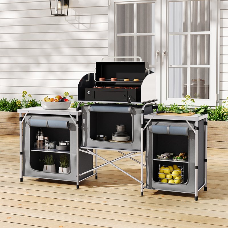 Living and Home Portable Outdoor Camping Kitchen Unit with Storage Shelves