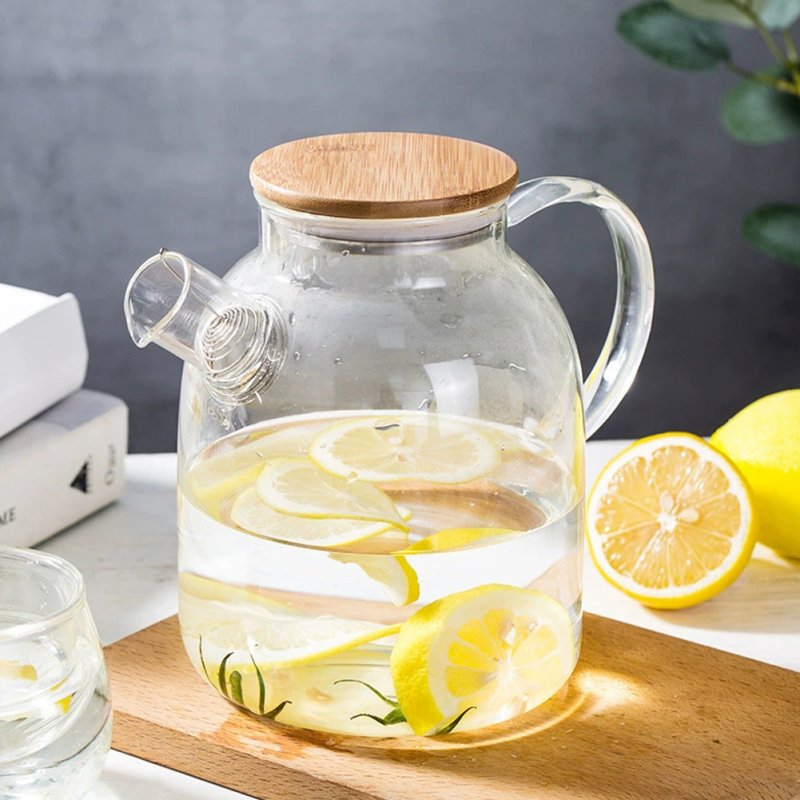 Living and Home 1800ML Clear Glass Teapot Stovetop Safe with Bamboo Lid