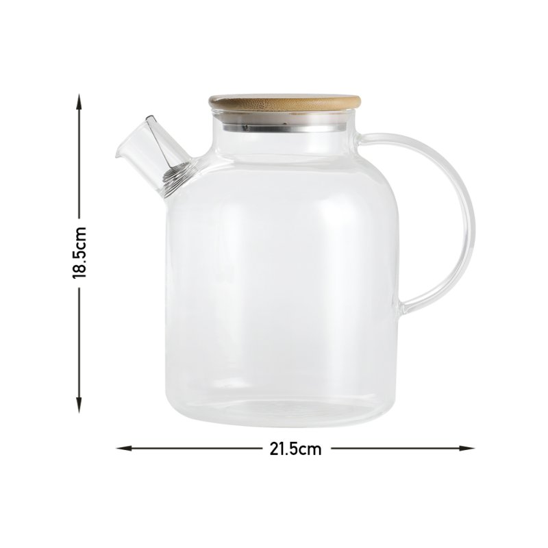 Living and Home 1800ML Clear Glass Teapot Stovetop Safe with Bamboo Lid