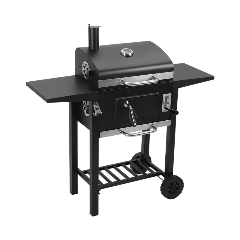 Living and Home Outdoor Portable Carbon Steel Charcoal Grill with Side Tables, Black