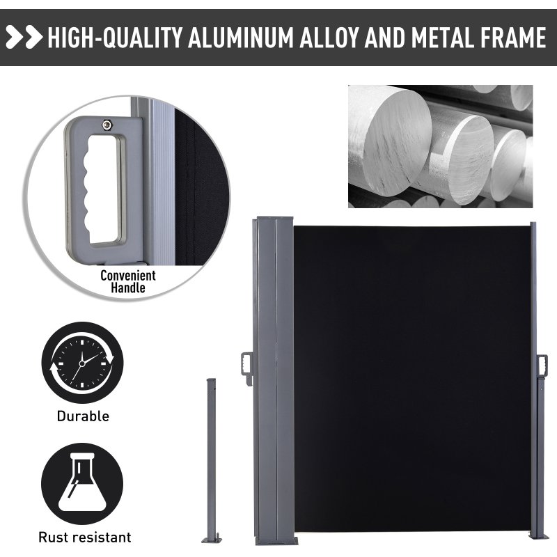 Living and Home 300cm L x 160cm W Grey Outdoor Retractable Privacy Side Awning