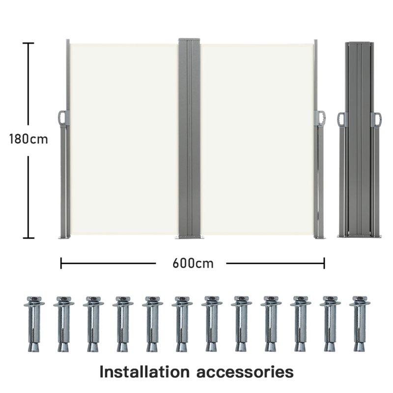 Living and Home 600cm L x 180cm W Outdoor Retractable Privacy Side Awning, Beige