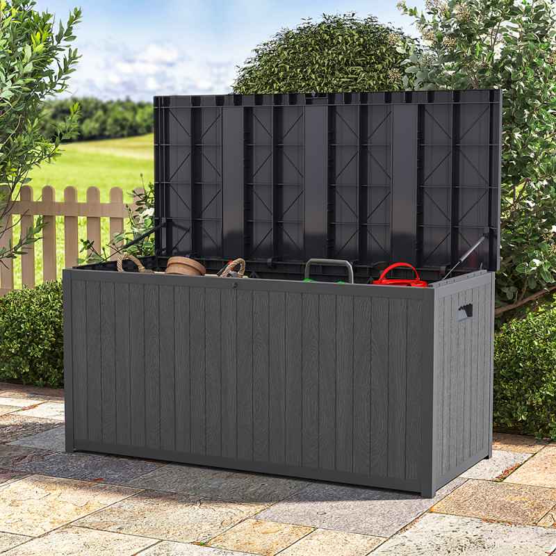 Living and Home 430L Grey Waterproof Garden Storage Box with Dual Handles and Lockable Lid - Large Plastic Tool & Equipment Storage