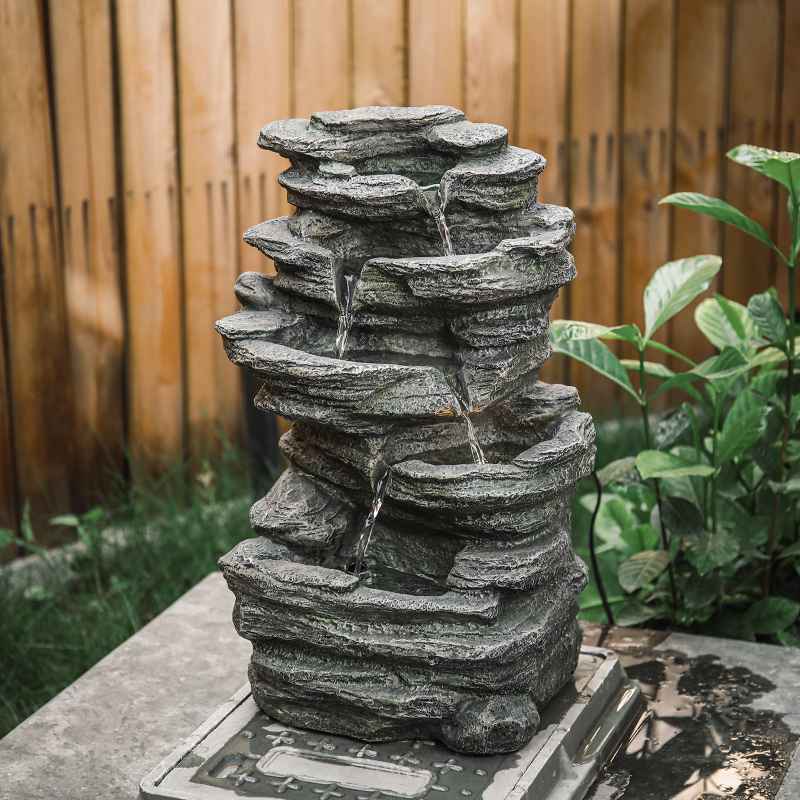 Living and Home Garden Water Feature Outdoor LED Waterfall Electric Fountain Rockery Decor
