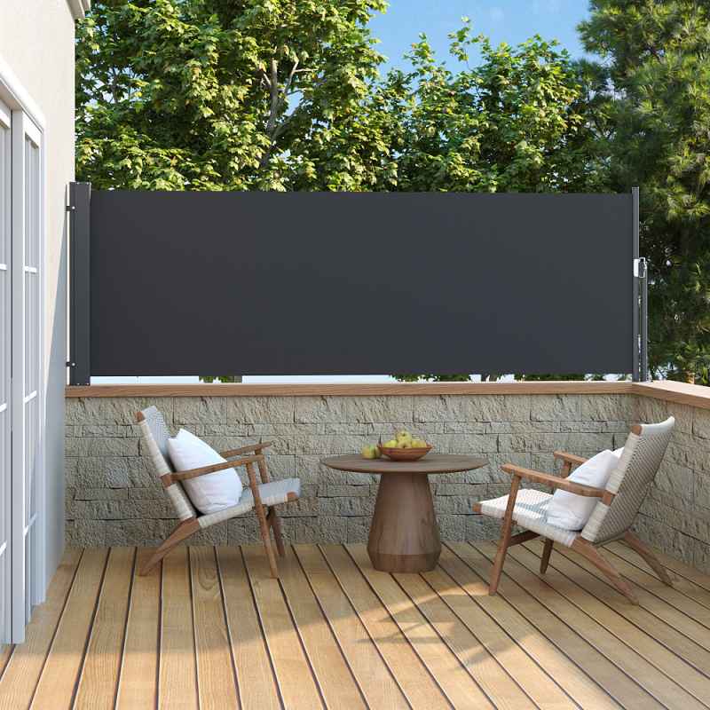 Living and Home 300cm Outdoor Patio Retractable Side Awning Balcony Sunshade Blind, Dark Grey