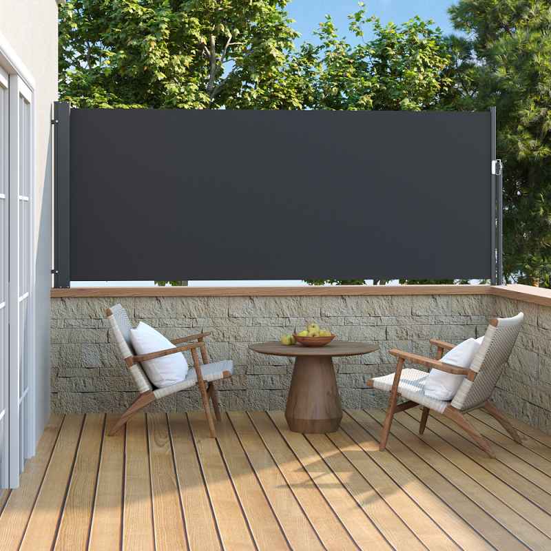 Living and Home 300cm Outdoor Patio Retractable Side Awning Balcony Sunshade Blind, Dark Grey