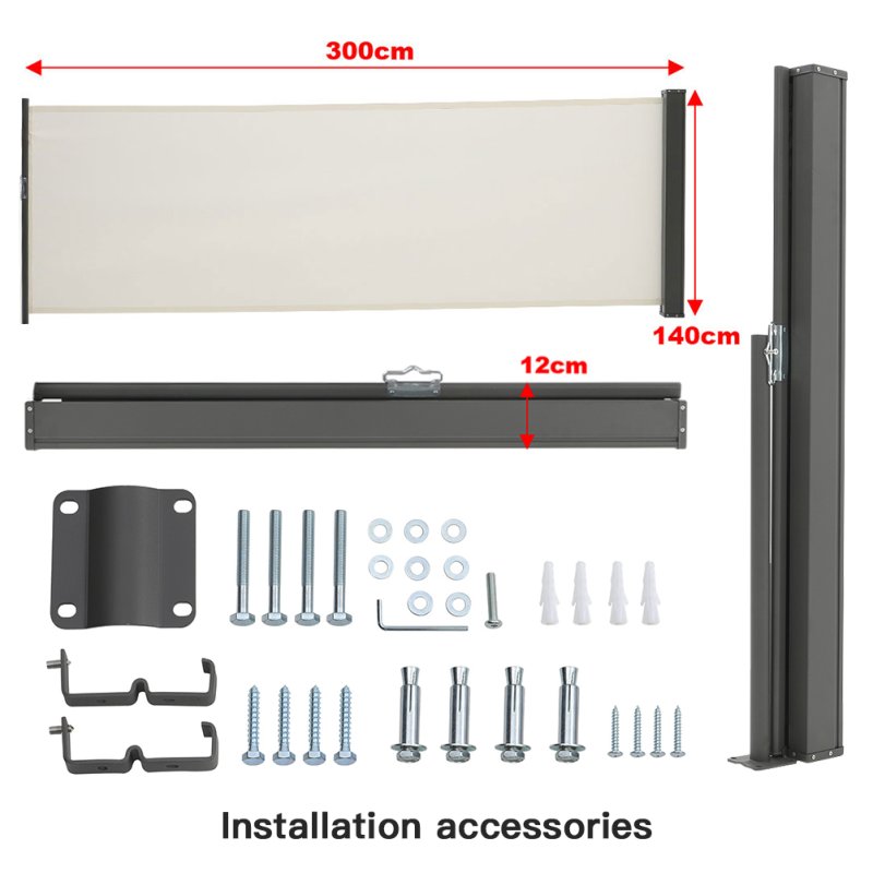 Living and Home Beige Outdoor Retractable Privacy Side Awning, 300cm (W) x 140cm (H)