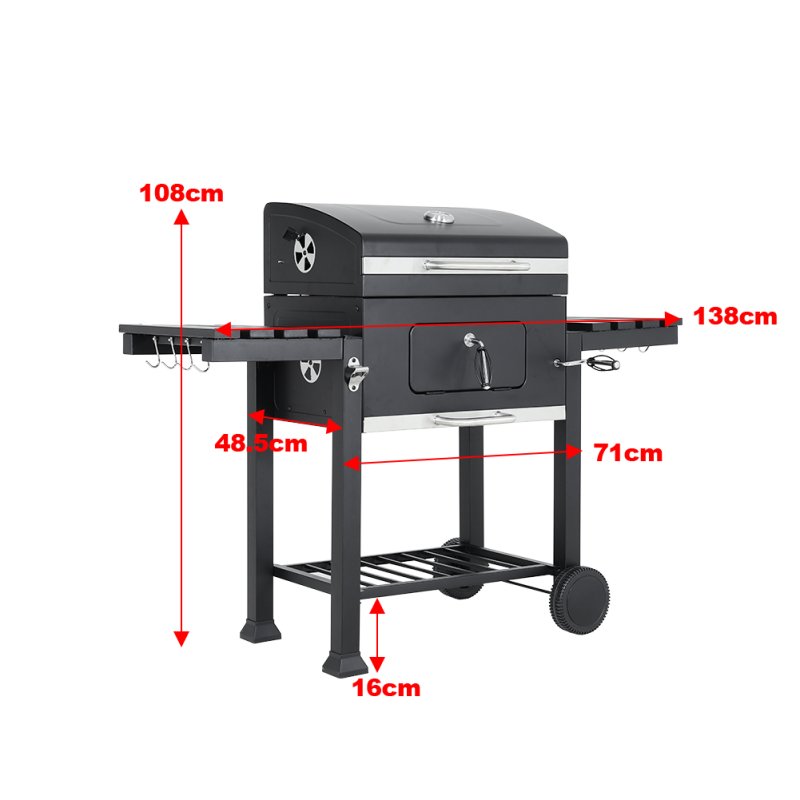Living and Home Portable Outdoor Charcoal BBQ Grill with Side Shelves