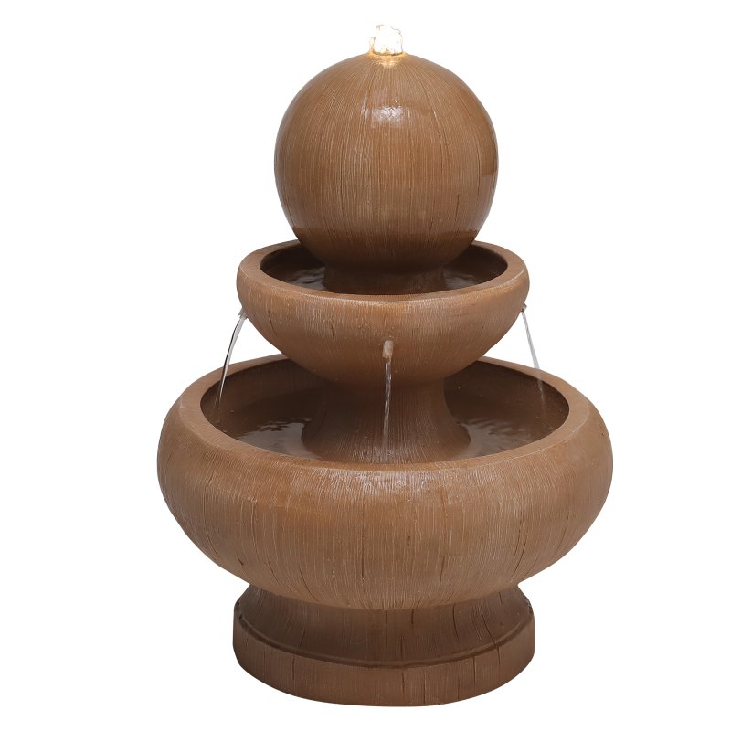 Living and Home Garden Water Feature Round Fountain Ornament Resin Fountain Outdoor Garden Self contained Waterfall Decoration with LED Lights Mains Power